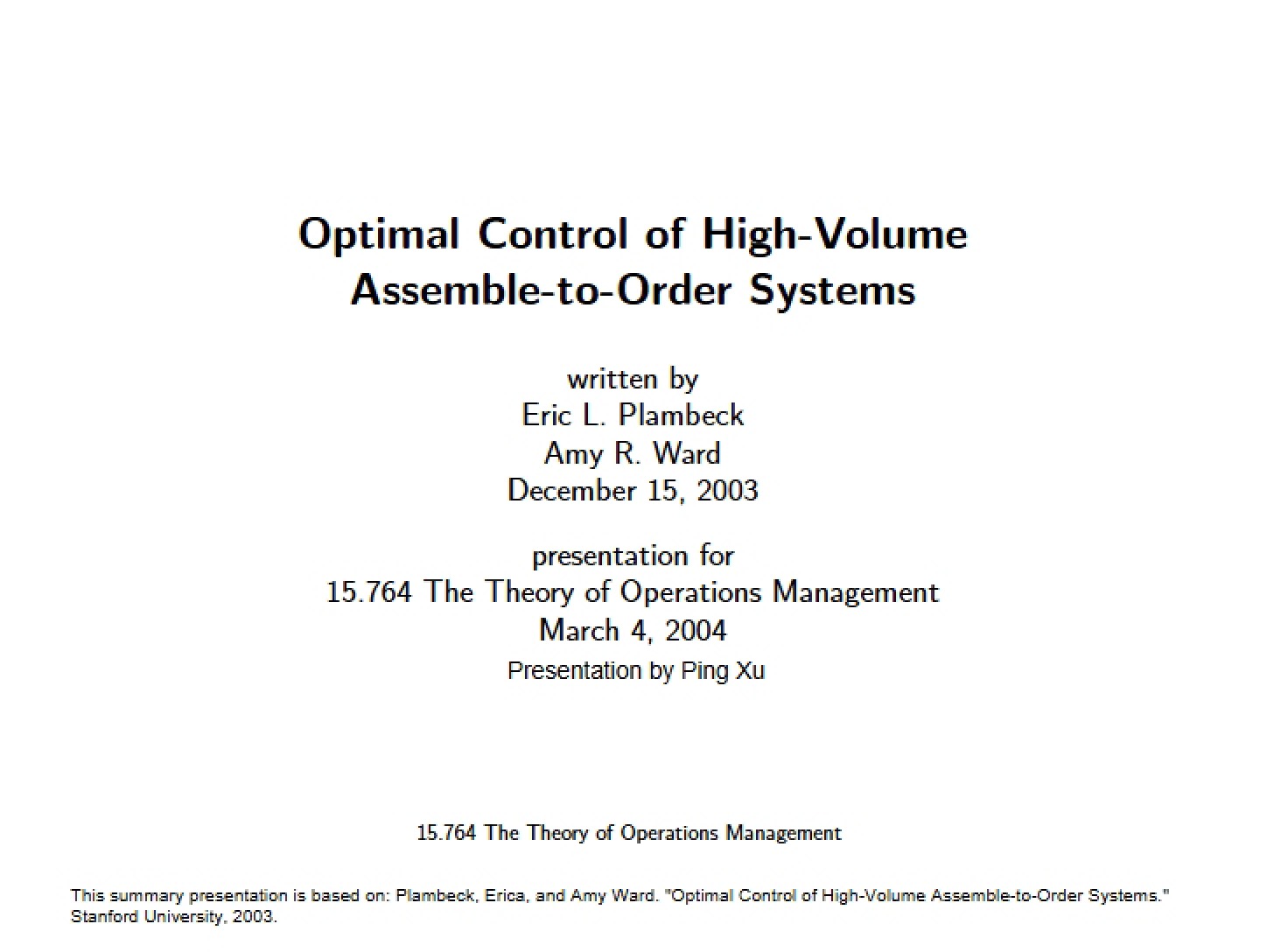 High-Volume Assemble-to-Order System Optimal Control