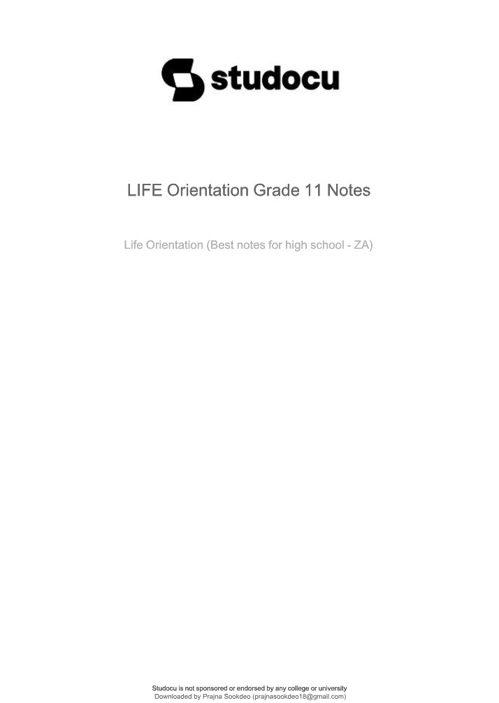 Grade 11 LIFE Orientation Notes