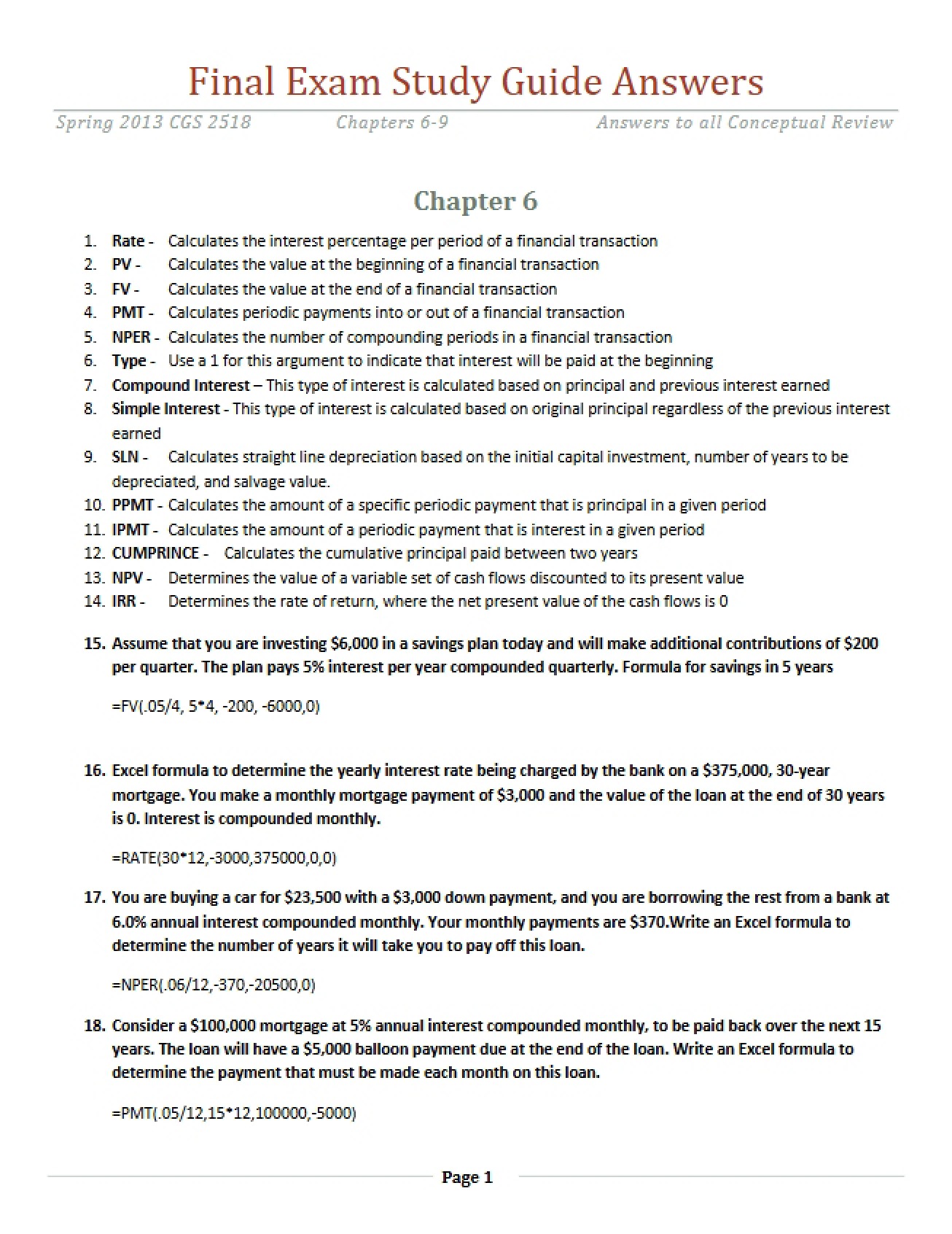 Answer Key for Final Exam Study Guide (Part 3)
