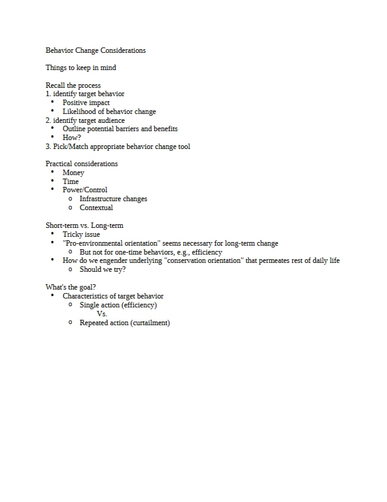 Considerations for Behavior Change