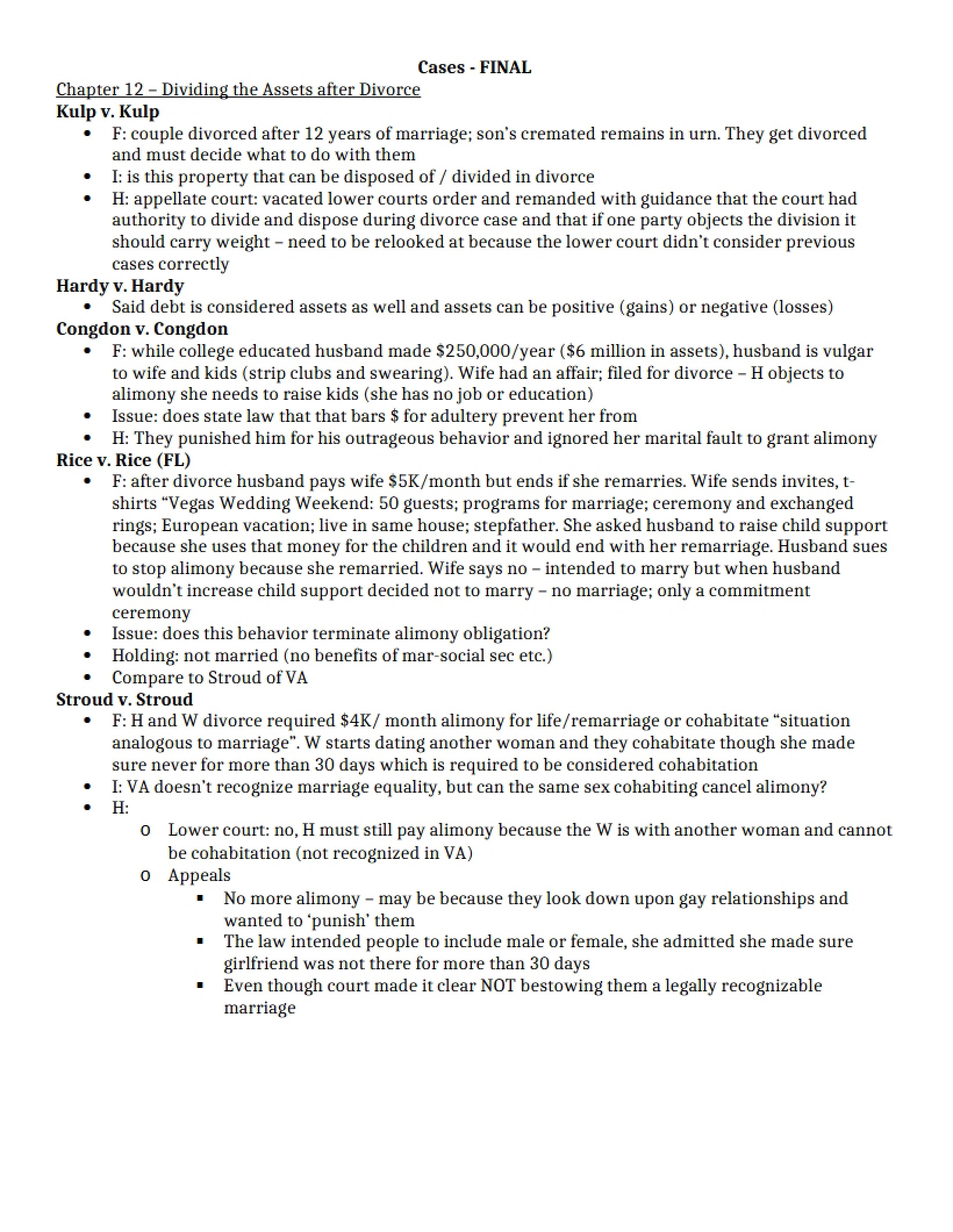 Post-Divorce Asset Division (Chapter 12)