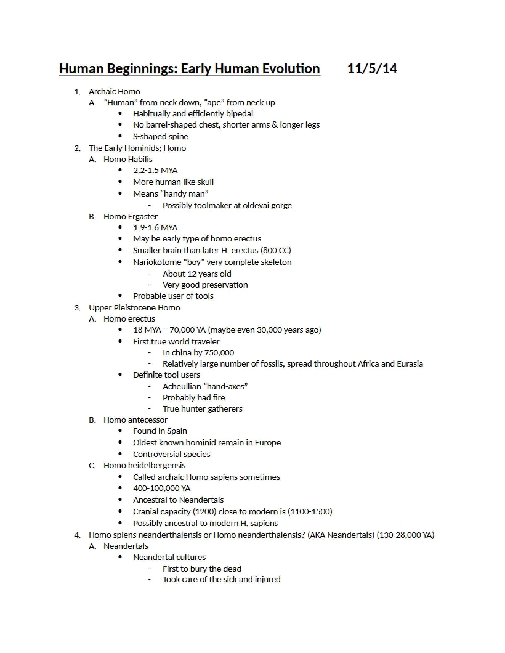 Outline of Lecture from November 5th