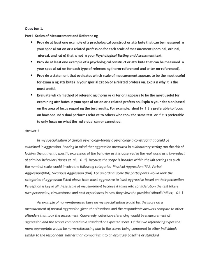 Measurement Scales and Referencing in Psychology - Answers and Examples