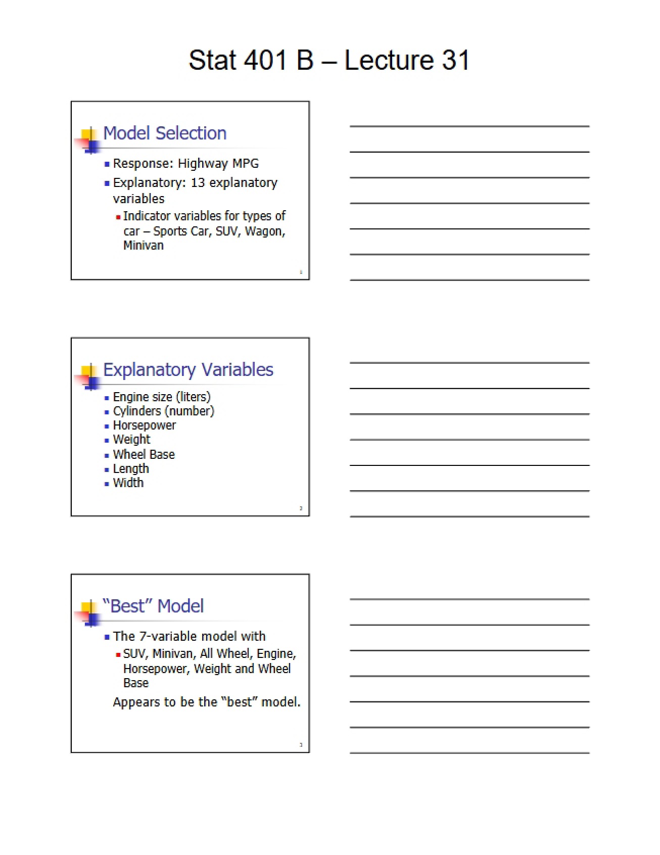 Thirty-First Lecture in Statistical Methods for Research
