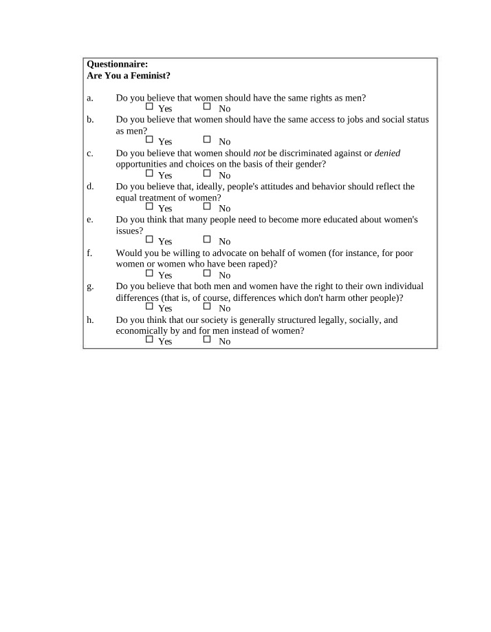 Questionnaire - Are You a Feminist (Discussion 2)