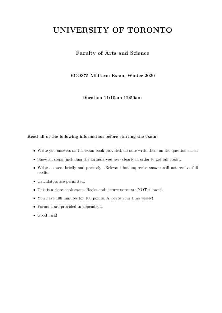 Midterm Exam 2020 - ECO375