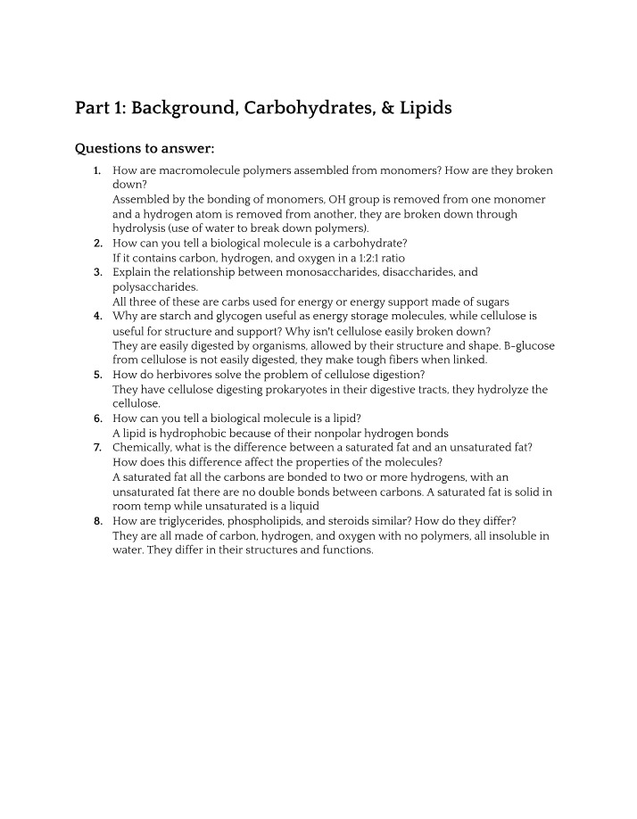 Study Guide for Macromolecules