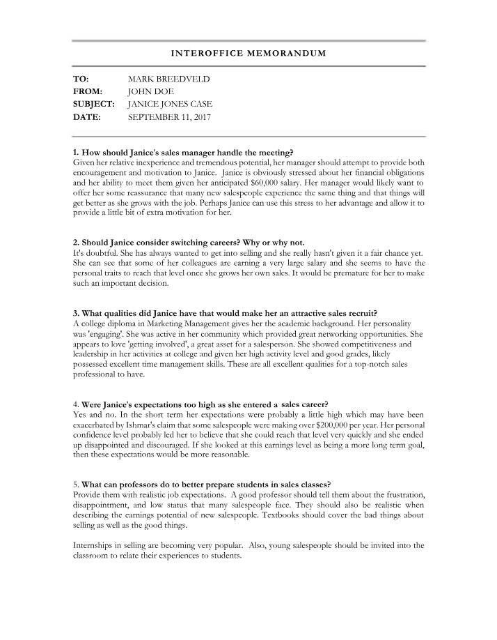 Case Analysis and Memo Writing - Janice Jones