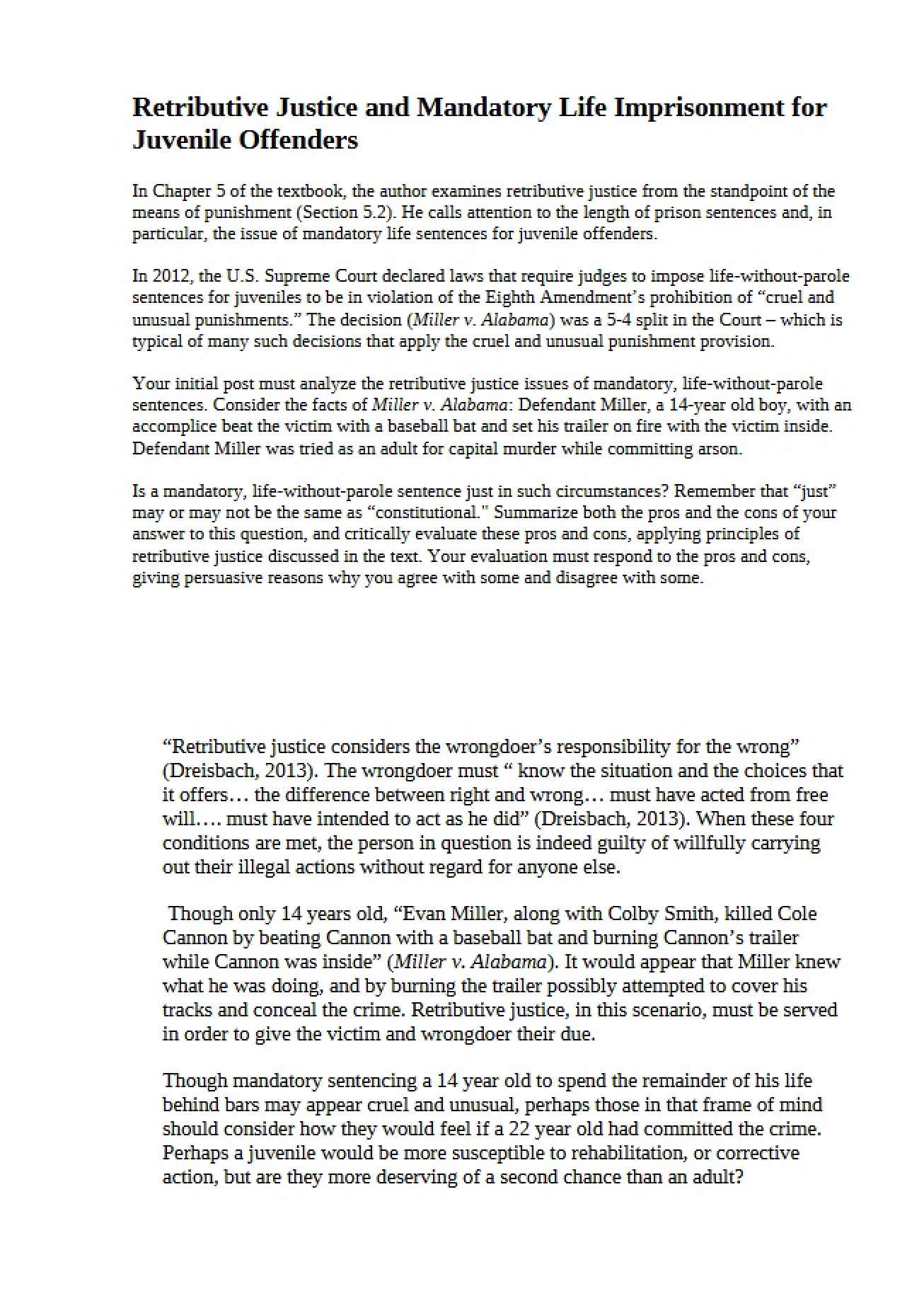 Retributive Justice and Juvenile Life Sentences