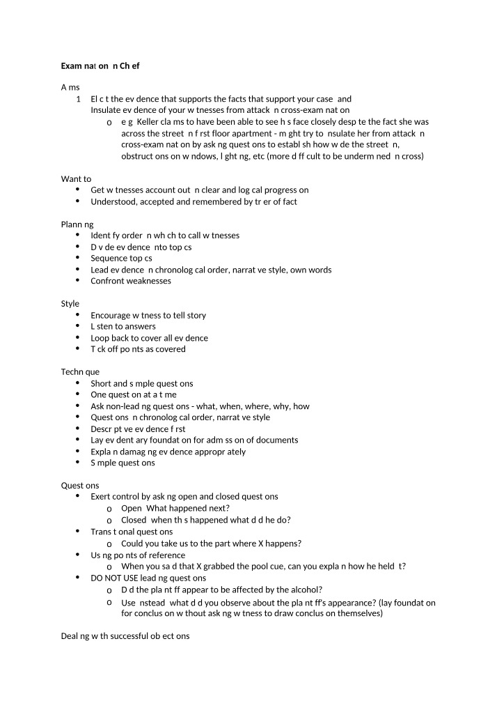 Negotiation Strategies and Examination in Chief Techniques