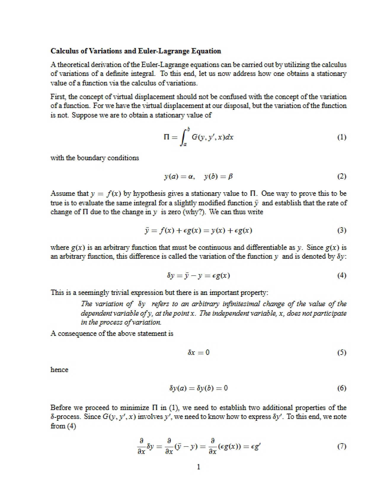 Derivation of the Euler-Lagrange Equation