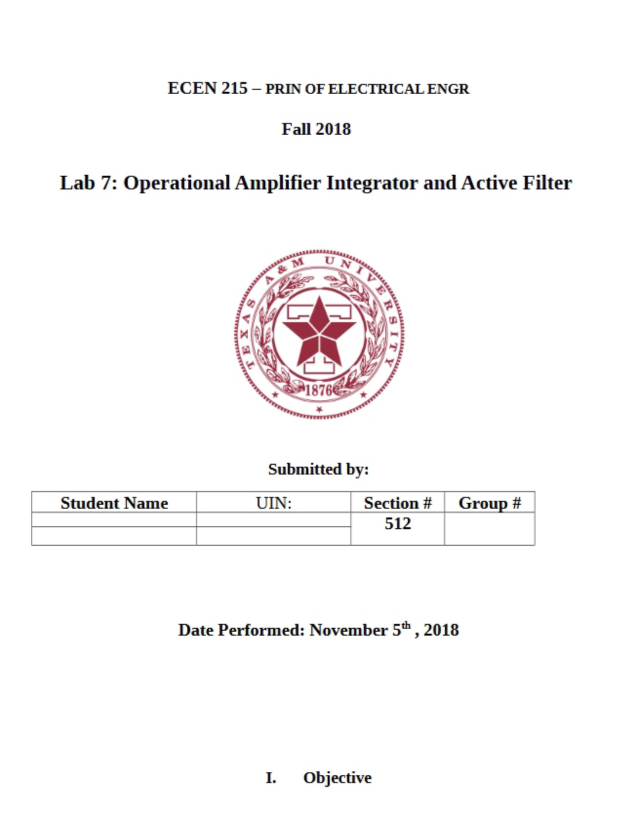 Seventh Laboratory on the Operational Amplifier Integrator and Active Filter