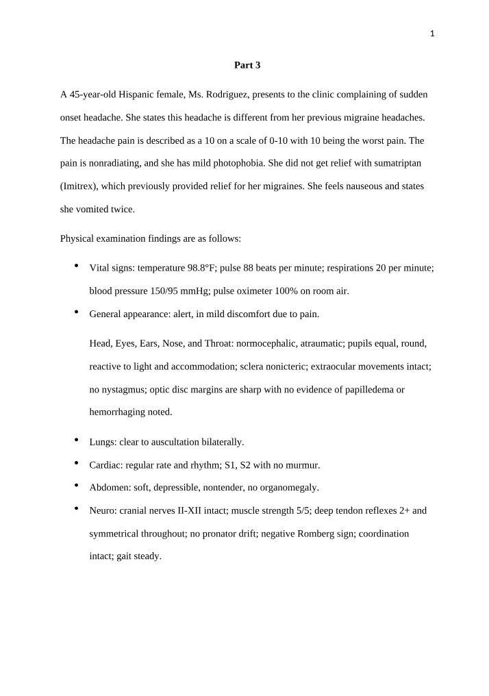 Case Study Analysis - Sudden Onset Headache