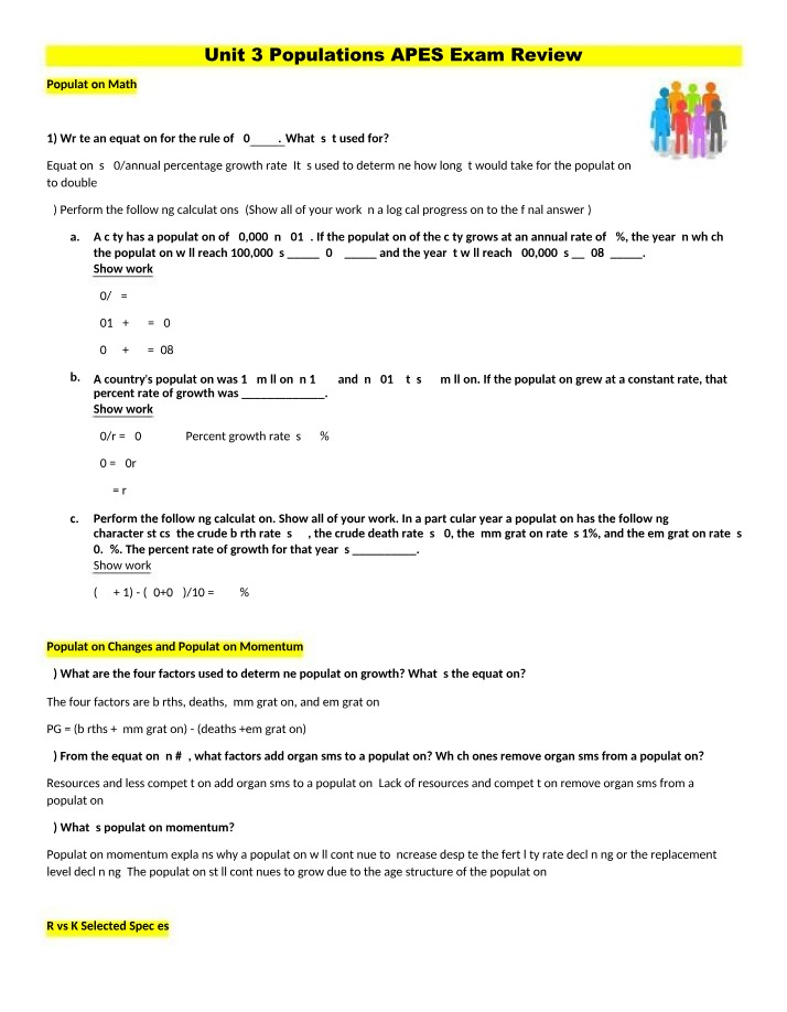 Population Math - Calculations and Equations