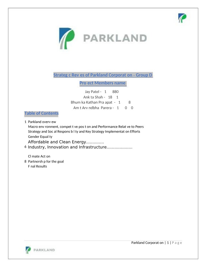 Assignment 4 - Strategic Review for Parkland Corporation (Group D)