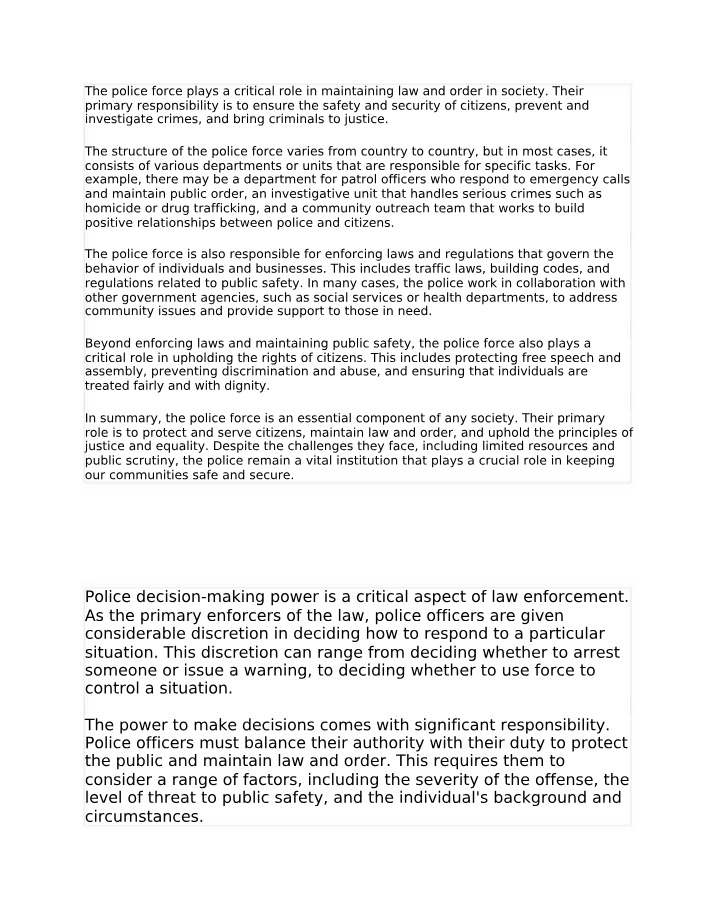 Role, Decision-Making, and Strategy in the Police Force