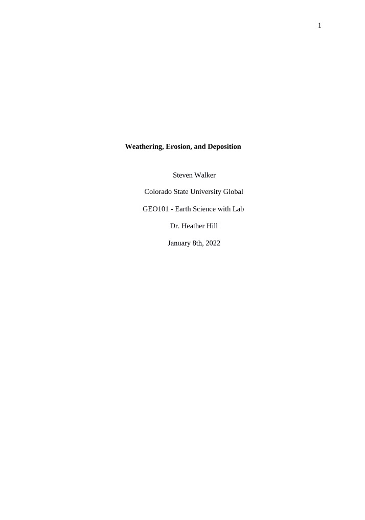 Deposition, Erosion, and Weathering