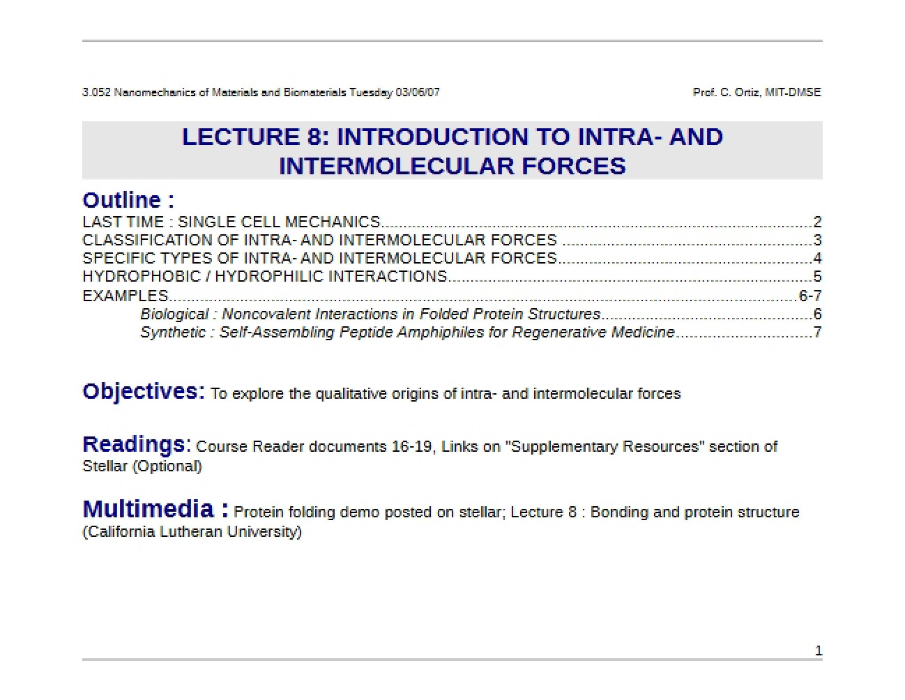 Intra- and Intermolecular Forces Introduction