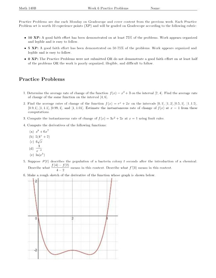 Week 6 Practice Problems - 140B