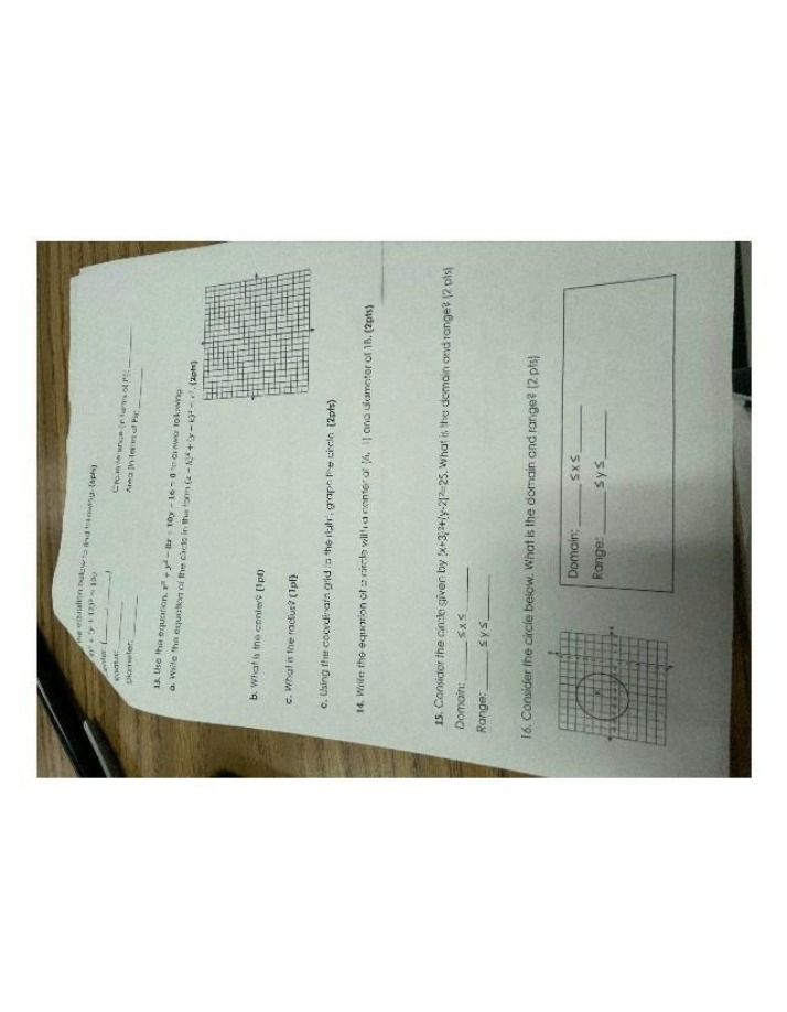 Worksheet on Graphs and Circle Equations