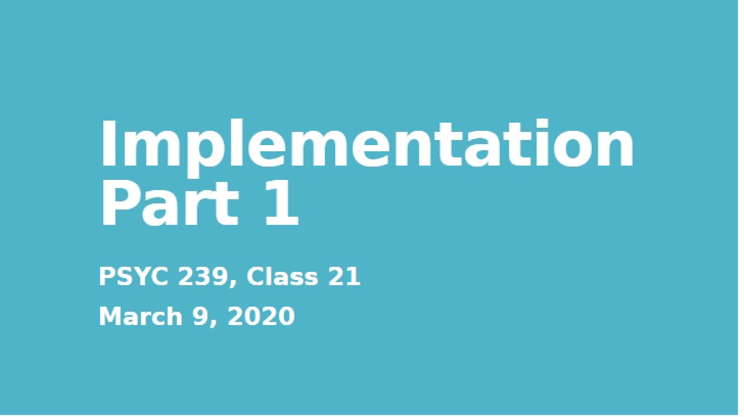 Models for Implementation