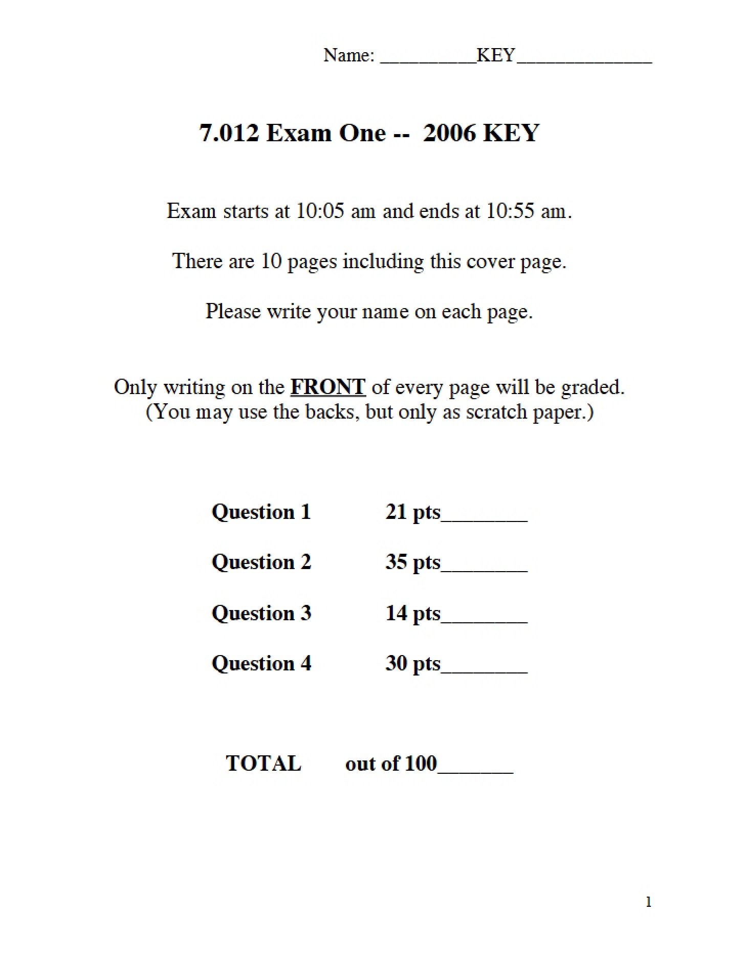 Exam Number One