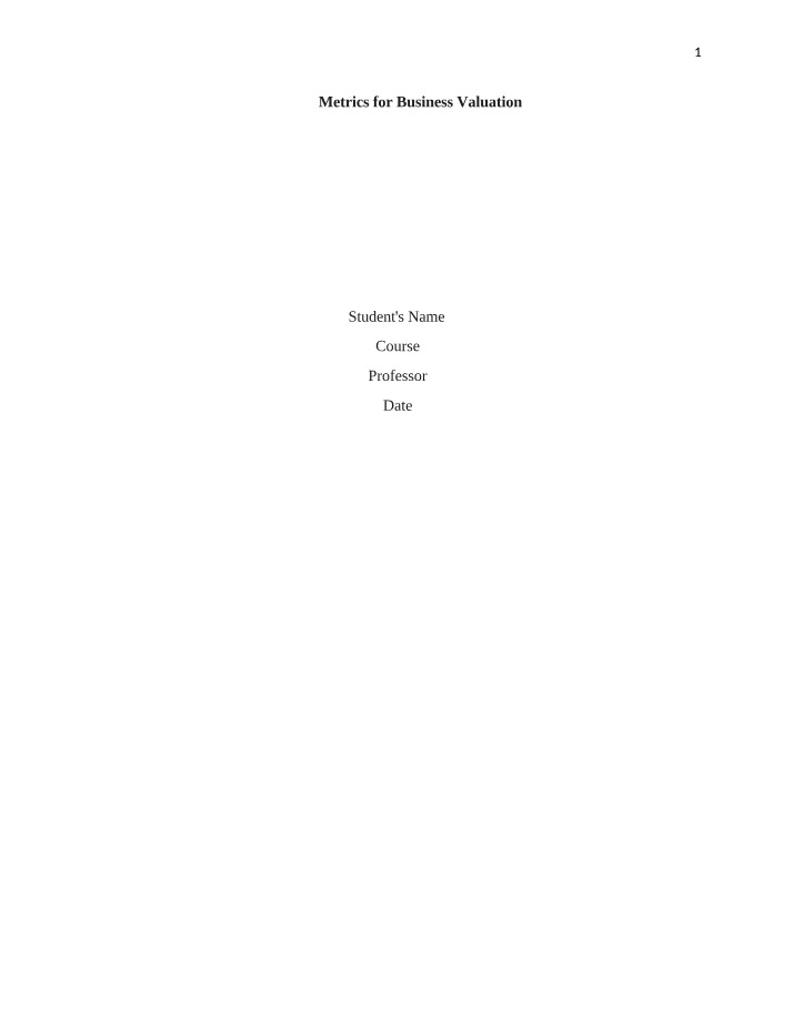 Business Valuation Metrics