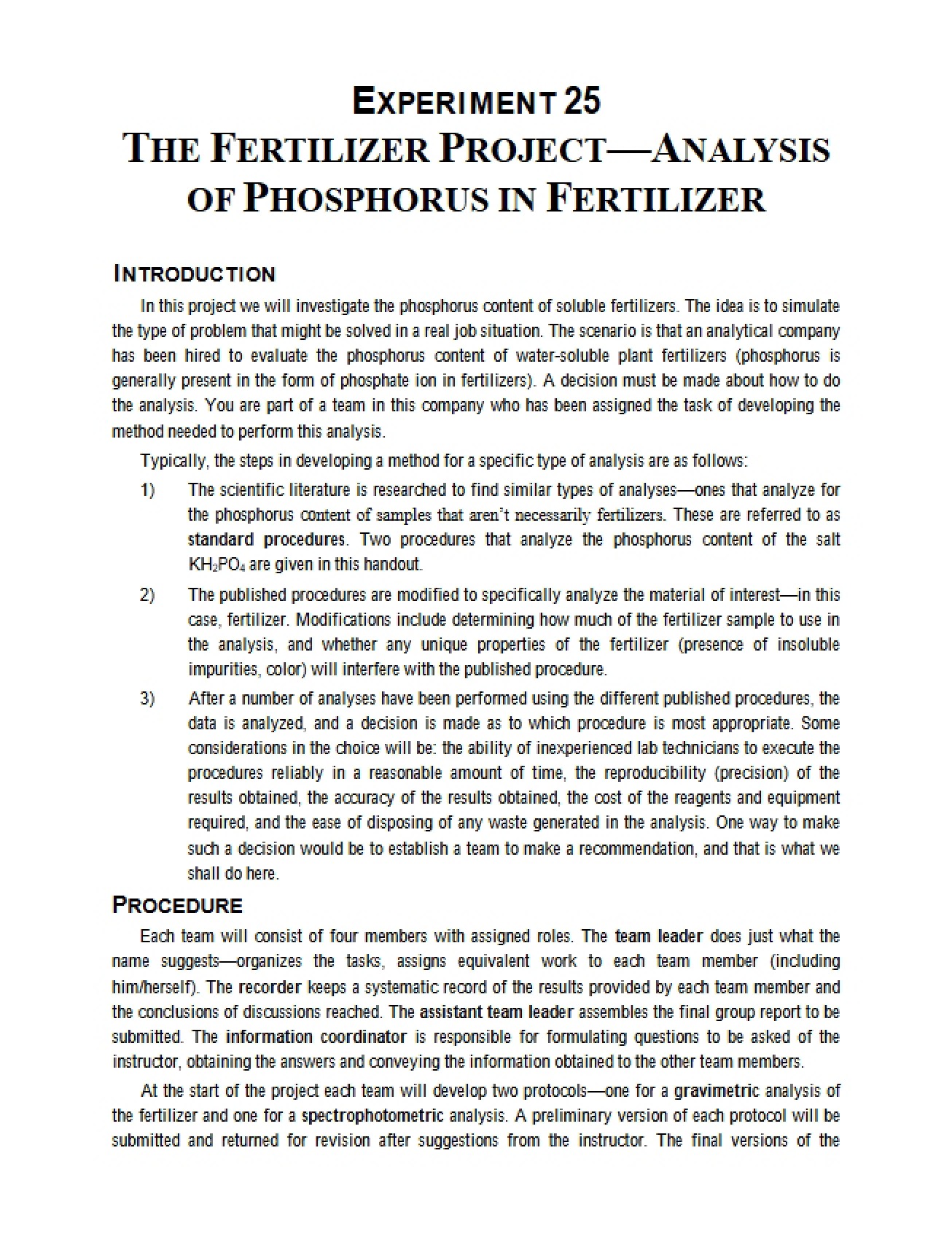 Experiment 25 The Fertilizer Project