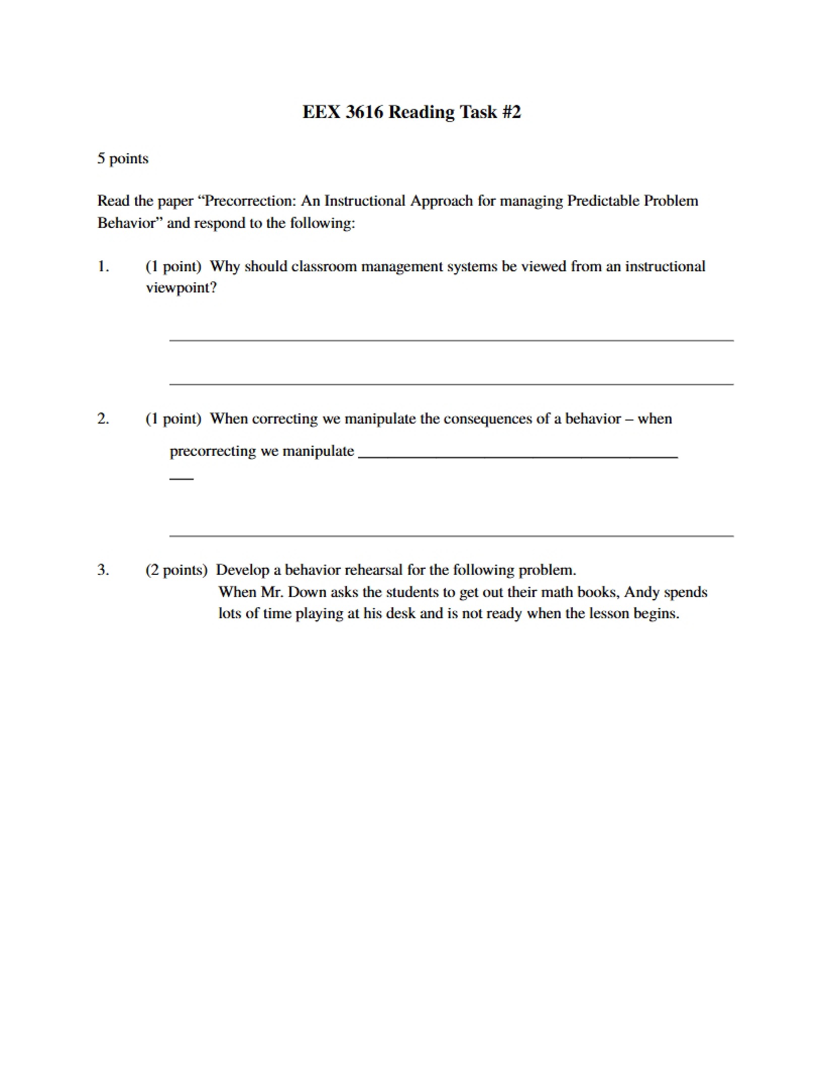 Task for Pre-Correction Reading