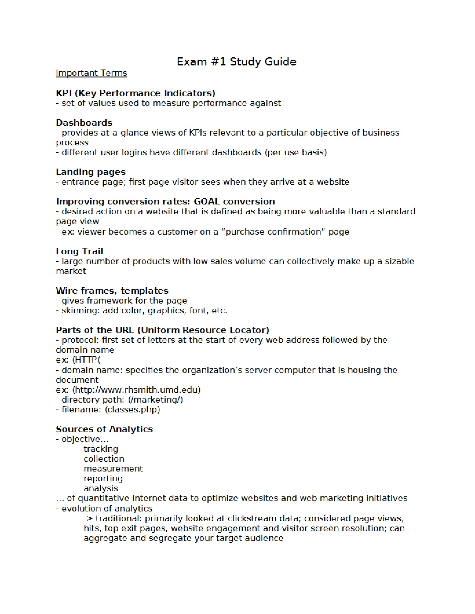 Study Guide for Exam One