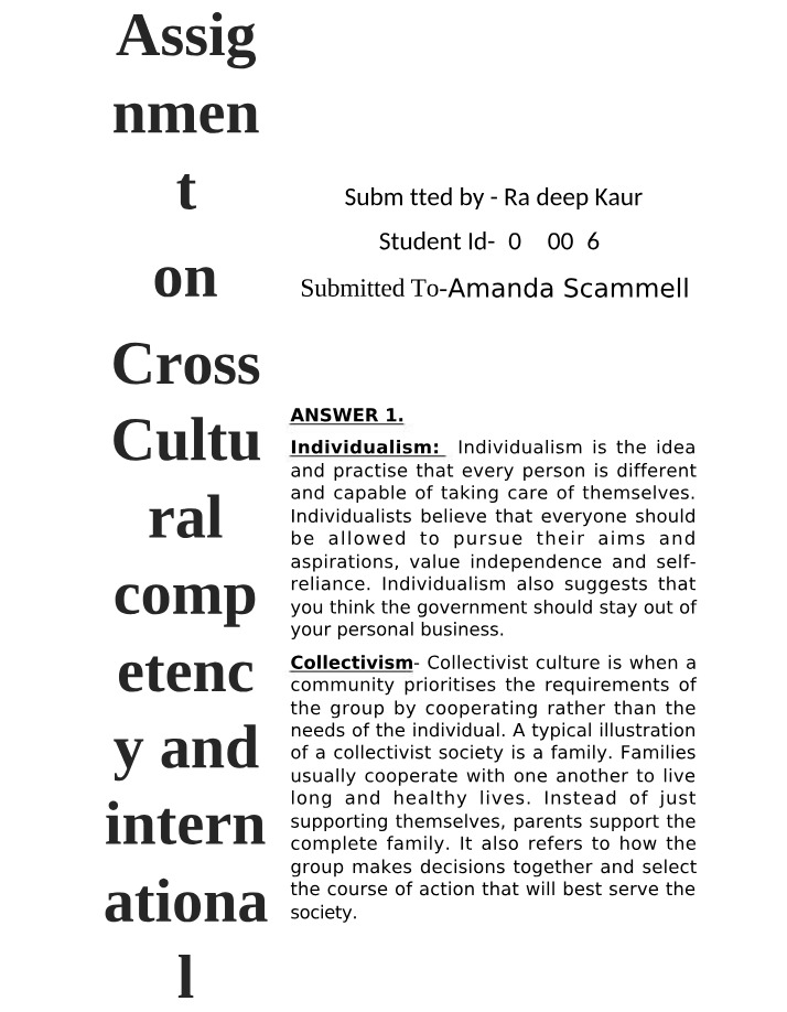 Cross Cultural Competency and International Business Assignment