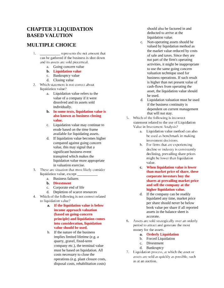 Key Concepts and Considerations for Liquidation Value