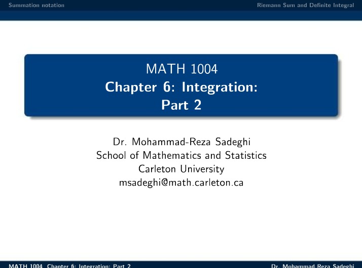 Definite Integral Class Notes - Ch 6.2