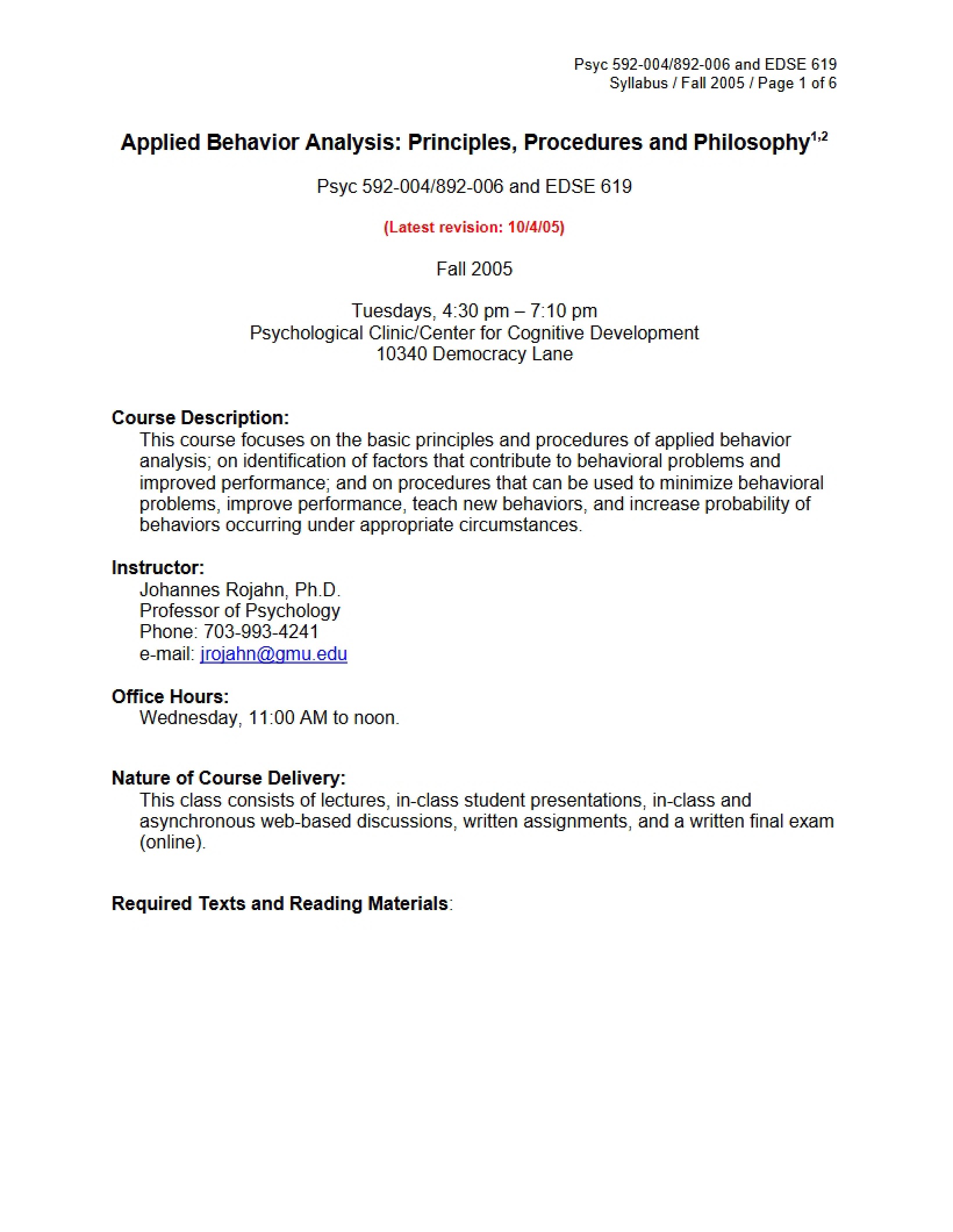 Syllabus for ABA Principles