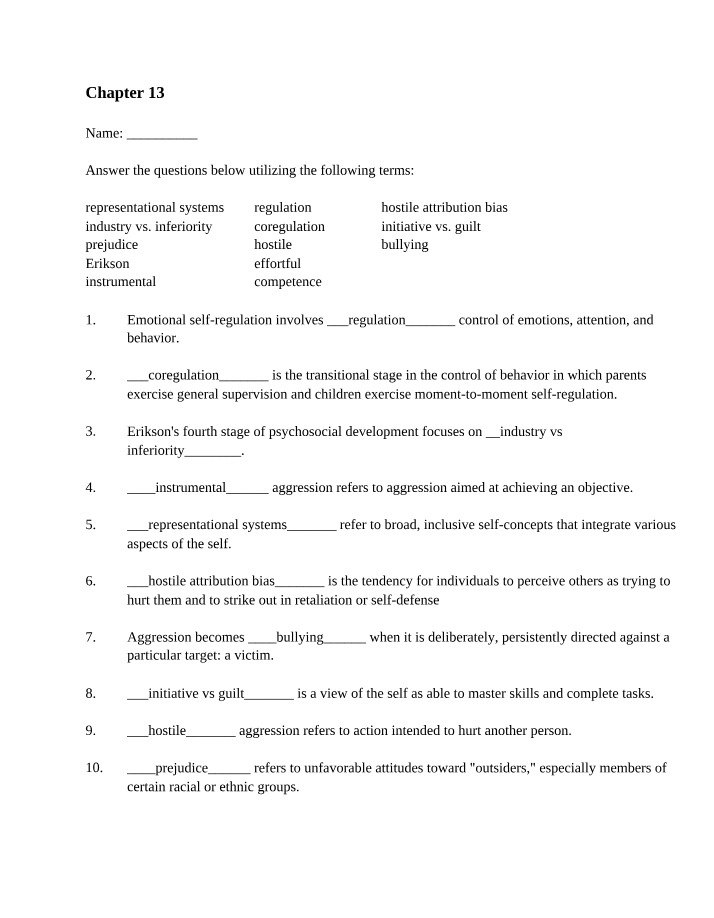 Worksheet for Chapter 13