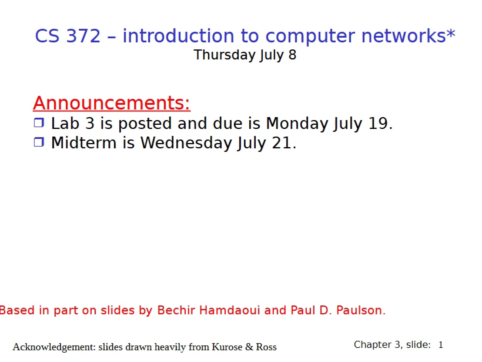 Computer Networks Introduction - CS 372