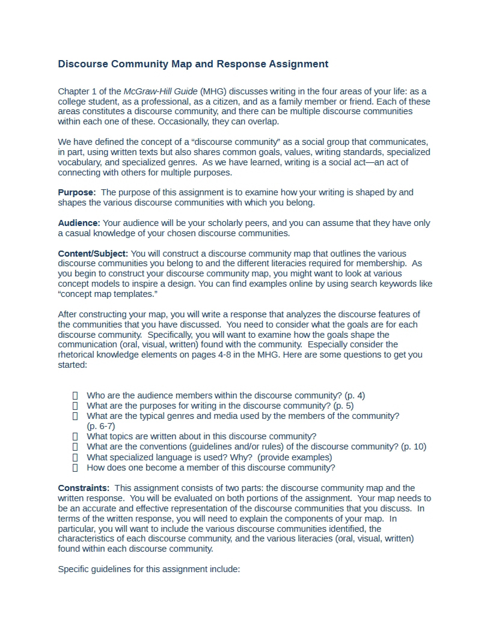 Assignment Map and Response for Discourse Community