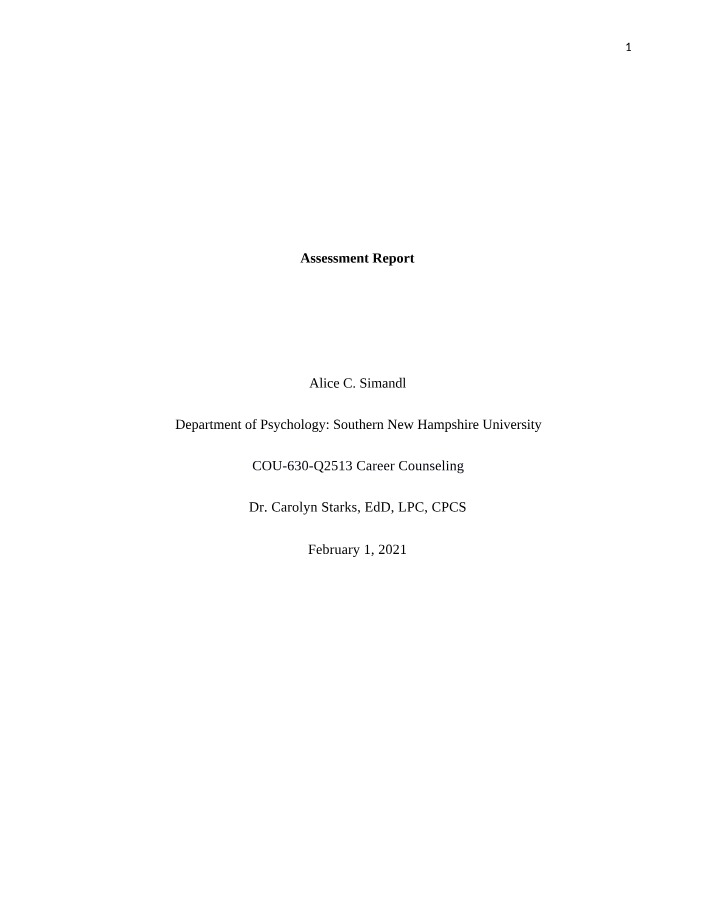 Career Counseling Assessment Report - Client with Multiple Needs