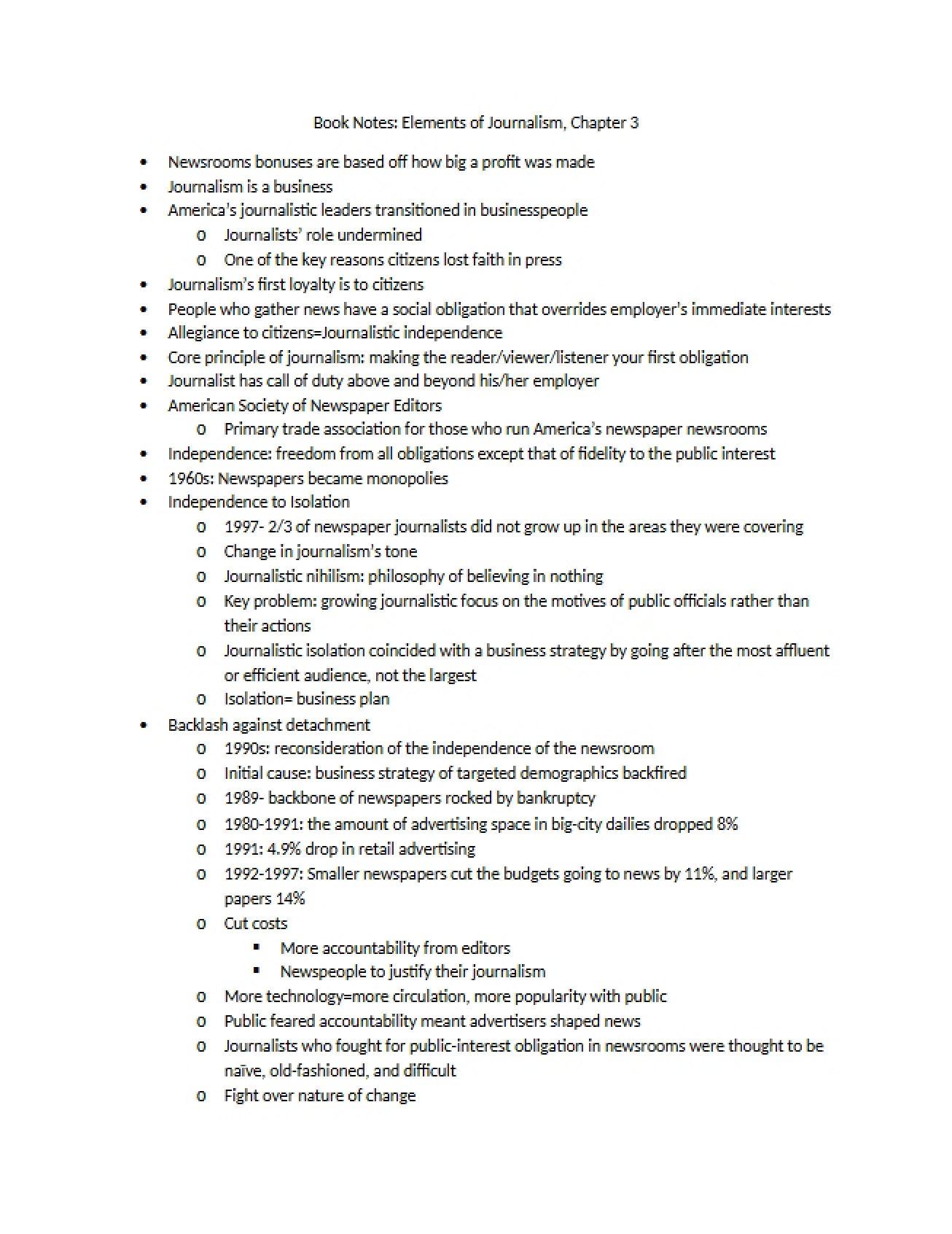 Book Notes on Chapter 3 of Elements of Journalism
