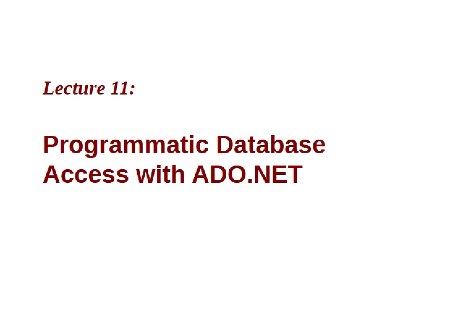 DB-Programming (Lecture 11)