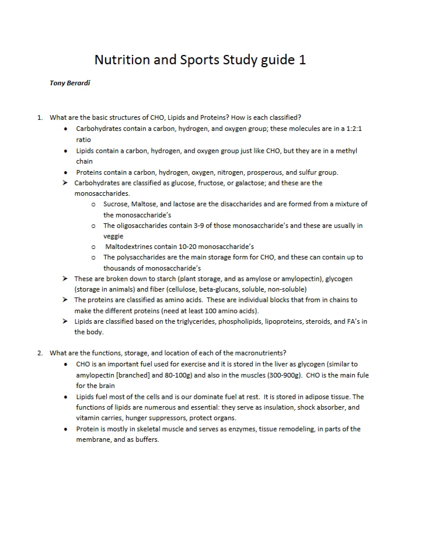 Study Guide 1 Sports Nutrition
