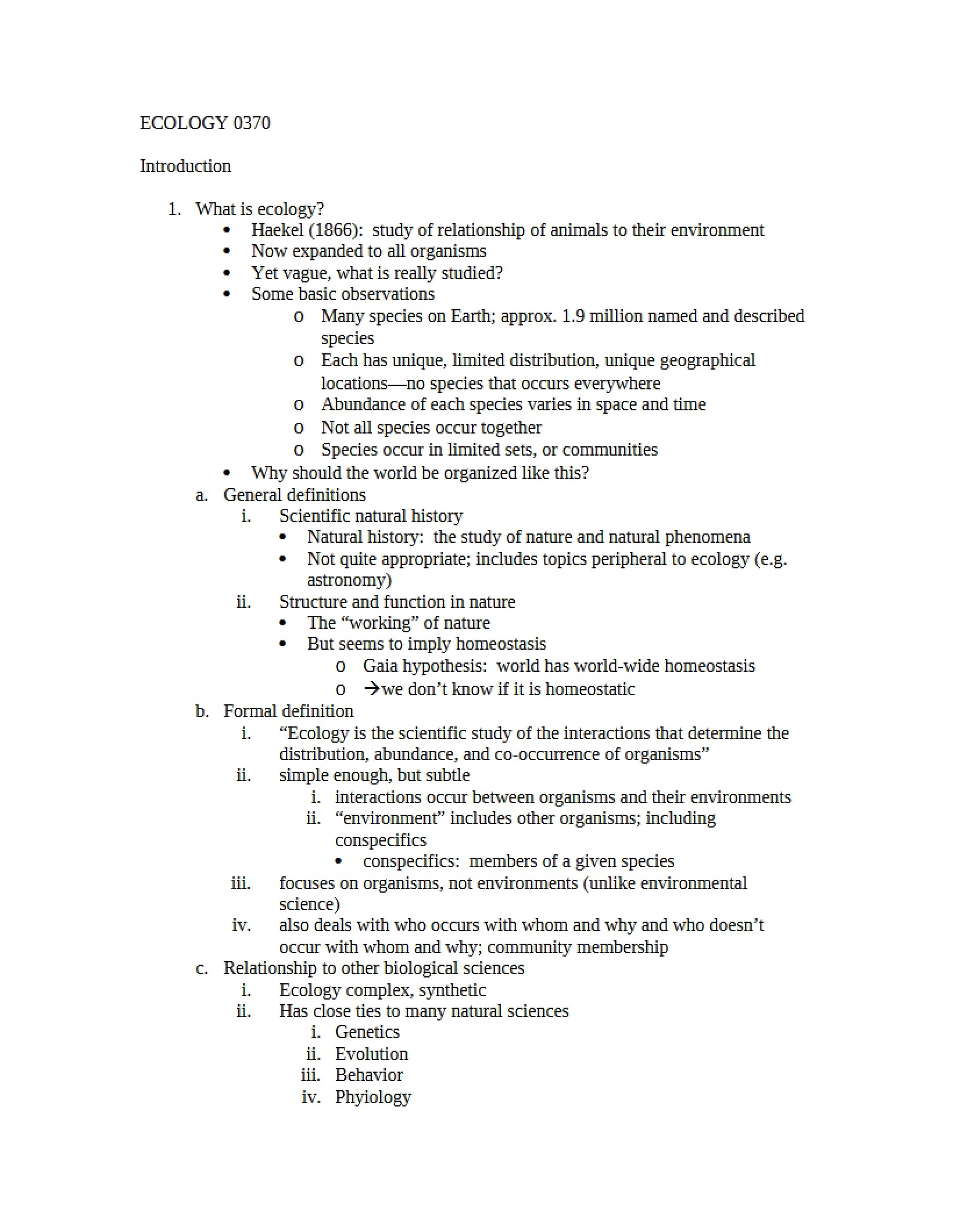 Ecology Lecture Notes