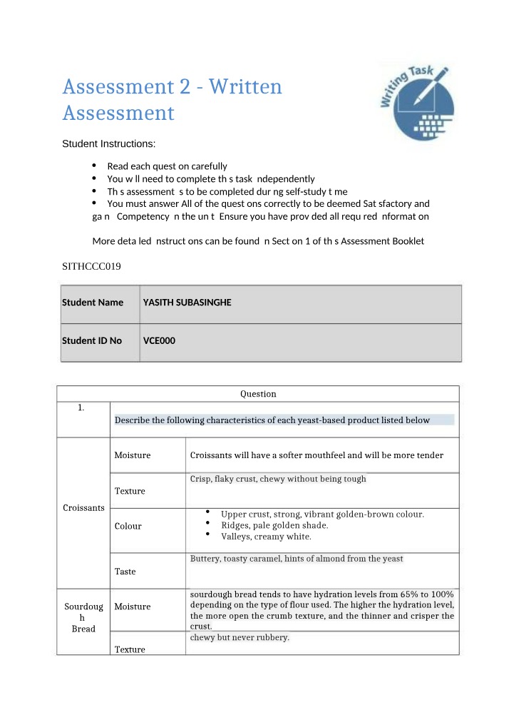 Yeast-Based Products Characteristics - Moisture, Texture, Color, Taste