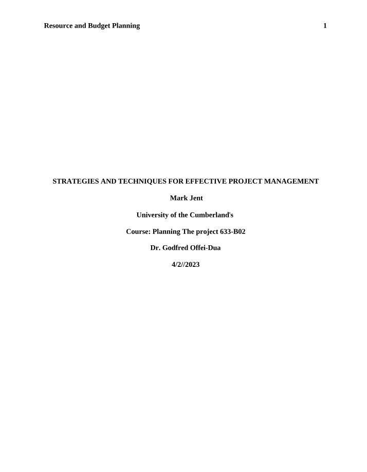 Importance of Resource and Budget Planning for Projects