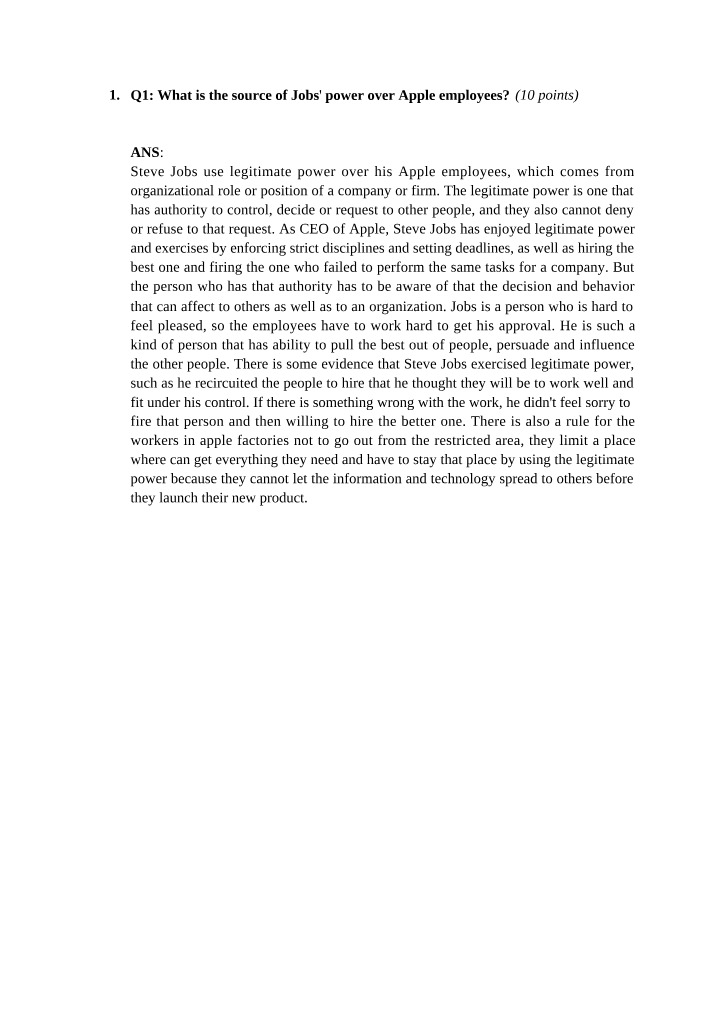 Understanding Steve Jobs' Legitimate Power and Influence