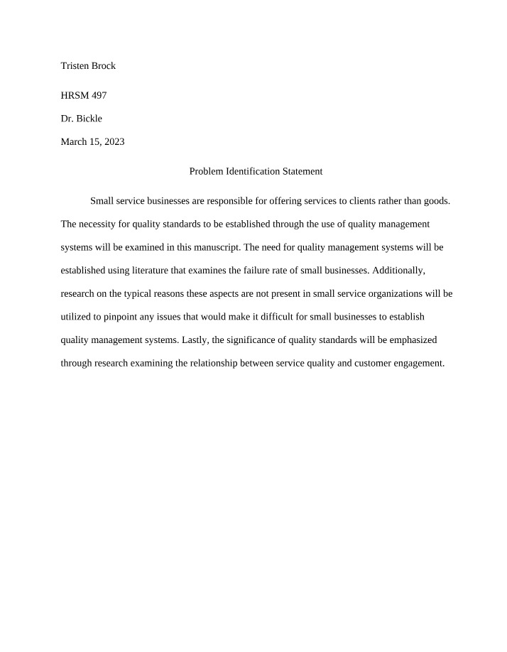 Statement of Problem Identification