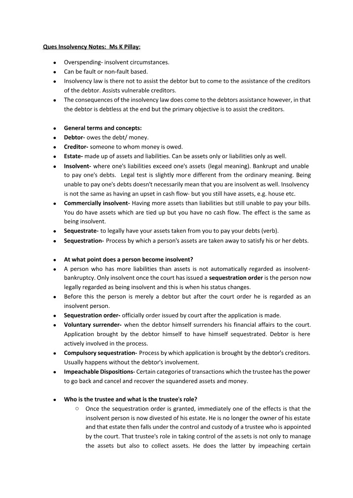 Insolvency Law - Protecting Creditors and Assisting