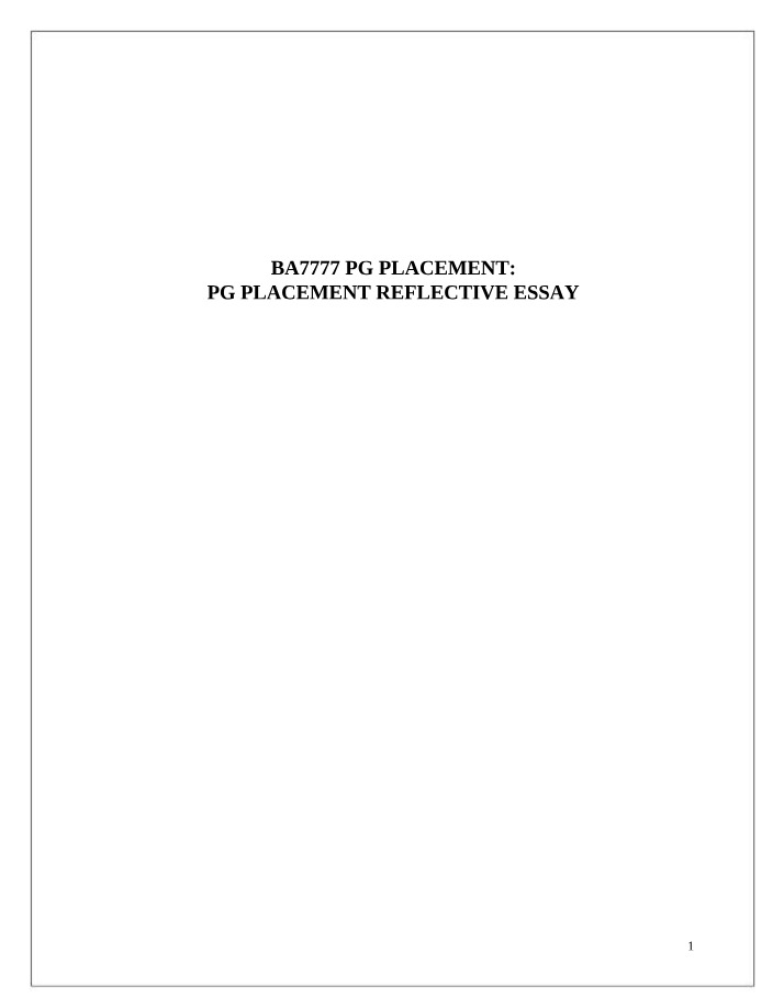 Reflective Essay on PG Placement - BA7777