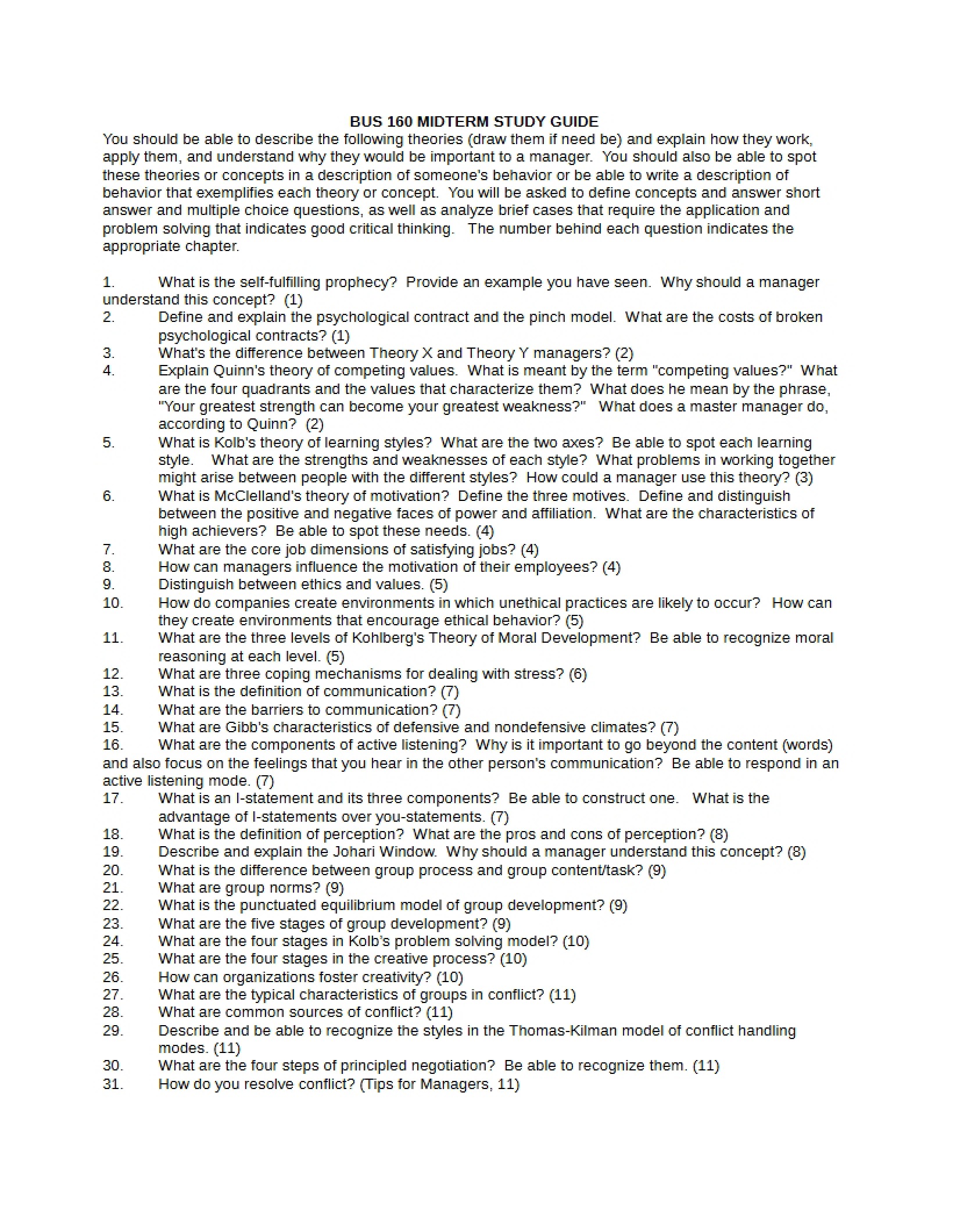 Guide for Midterm Study
