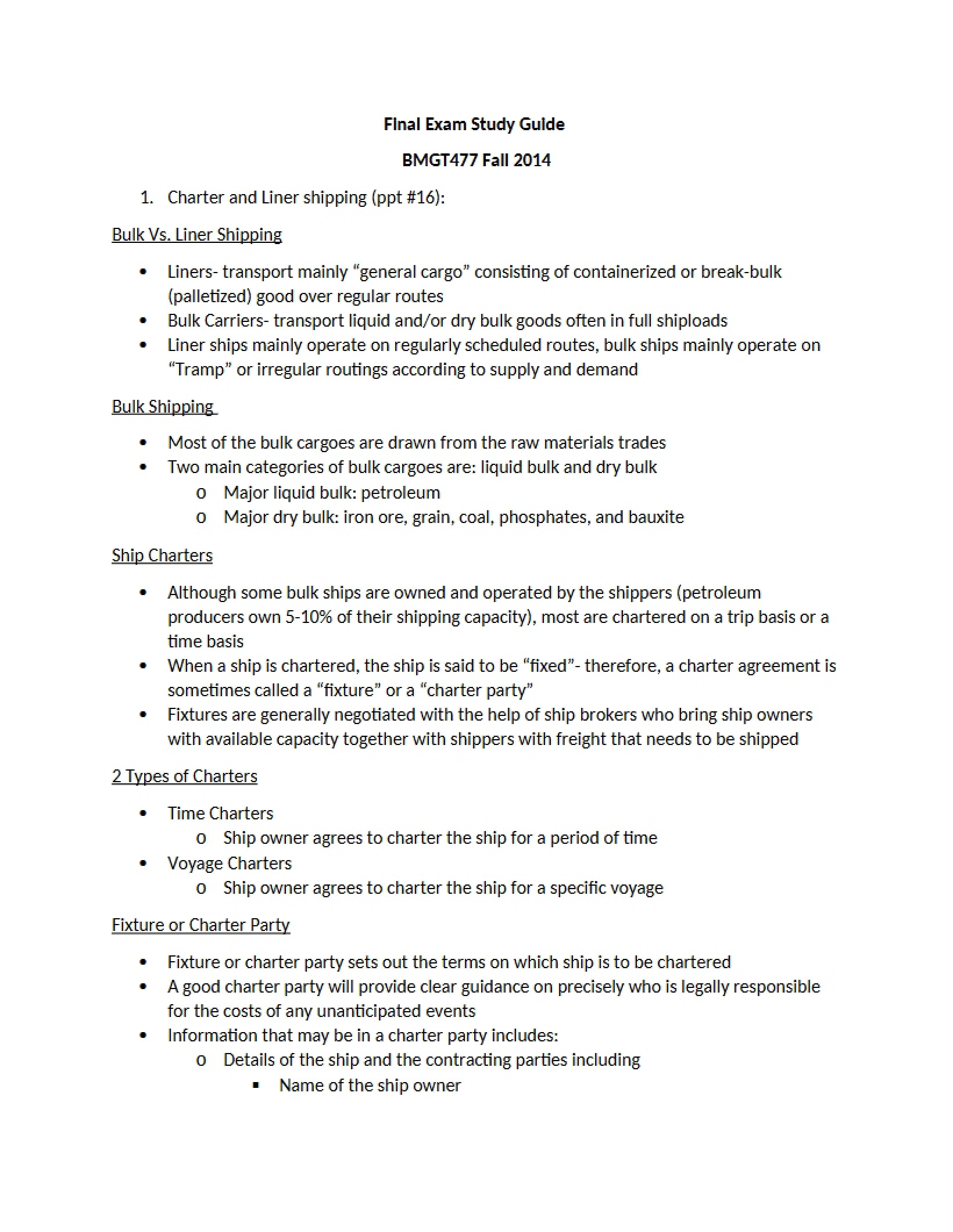 Study Guide for Final Examination